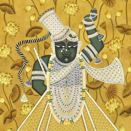 Shrinathji in Lotus Pond - 09, Nemichand, Ethnic Art - Artisera