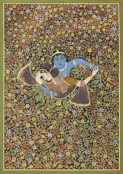 Radha Krishna Amidst Flowers - 01, Nemichand, Ethnic Art - Artisera