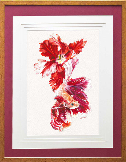 Parrot Tulip with Fighting Fish in Red & White, Anisha Koshy, Internal - Artisera