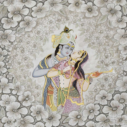 Radha Krishna Amidst Flowers - 02, Nemichand, Ethnic Art - Artisera